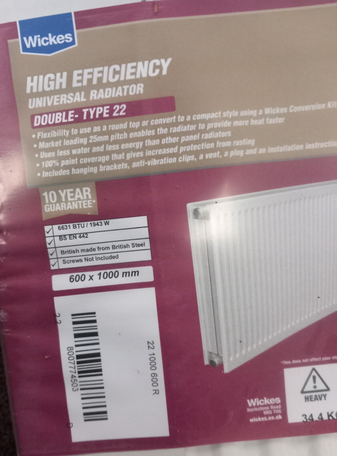 BARGAIN £77 in Wickes High Efficiency Universal radiator double
