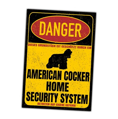 American Cocker Spaniel Dog Schild Danger Security System Türschild Hundeschild 