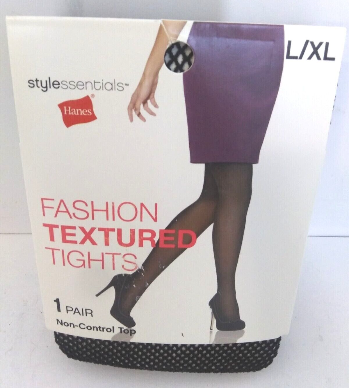 Hanes Style Essentials Tights Womens Size L/XL Black Fashion Textured Fishnet