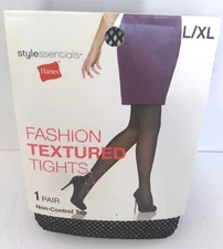 Hanes Style Essentials Tights Womens Size L/XL Black Fashion Textured Fishnet 