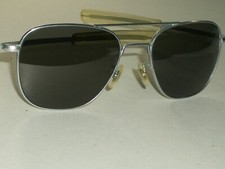 VINTAGE 58 20 AMERICAN OPTICAL MATTE SILVER GLASS LENS PILOT AVIATOR SUNGLASSES