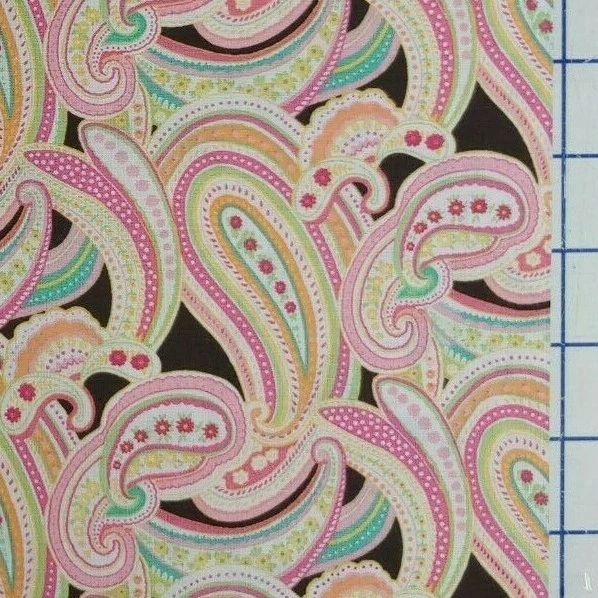 Batidora de algodón PAISLEY FLORAL tela rosa agua naranja por yarda por yarda Foto 2 de 2