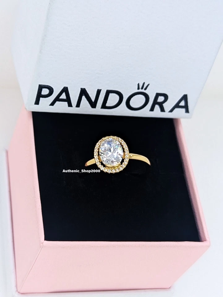 NEW 100% Authentic PANDORA 14K Gold Plated Oval Sparkling Halo Ring 163802C01 - Image 3 of 4