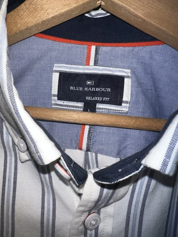 Blue Harbour Relaxed Fit White Blue Stripes Button Up Dress Shirt Mens L - Image 2 of 4