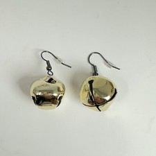 Jingle Bells Earrings Gold Tone Drop Dangle Hook Earrings Round Fasteners BN