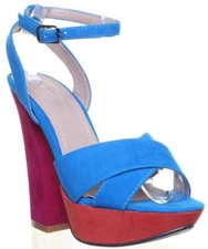 Salt & Pepper High Block Ankle Strap Sandals Womens Heels In Blue US 5 - 11