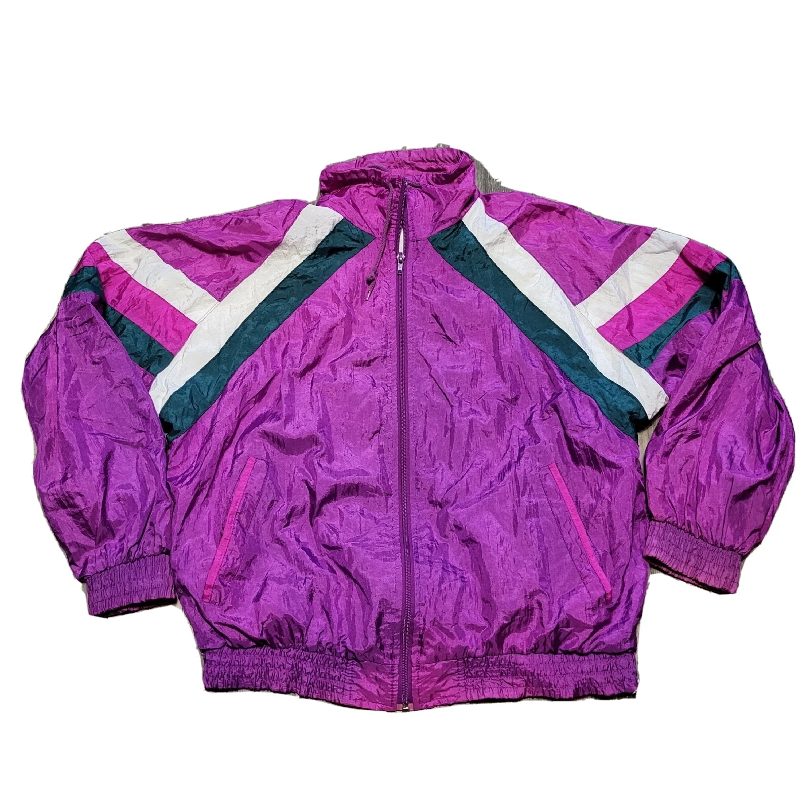 Vintage Nylon Jogger Jacket Zip Up Lined Windbreaker Bomber Style Size Medium