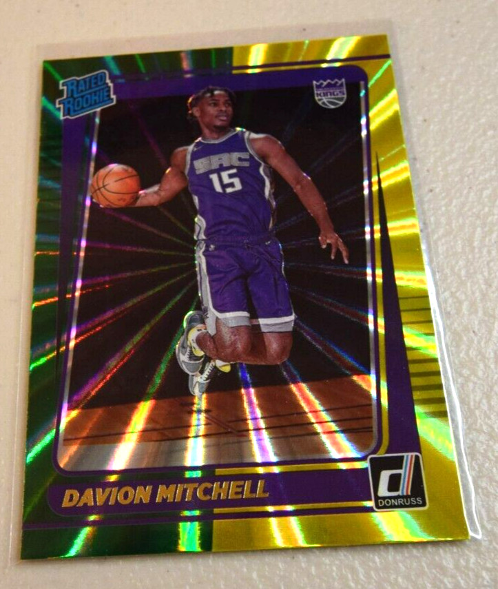 DAVION MITCHELL 2021-22 Panini Donruss 205 Rated Rookie RC Green Yellow Laser