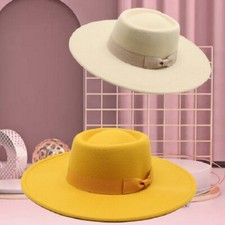 Elegant Felt Wide Brim Fedora Hat Vintage Bow Decor for Wedding Party Derby