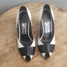 Vintage Salvatore Ferragamo White/Black Peep Toe Pump - 7.5 but runs small