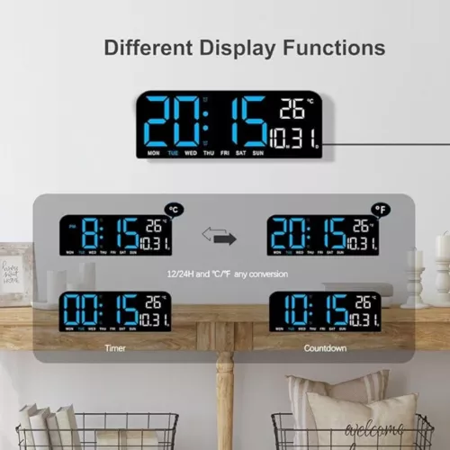 LED große digitale Wand Schreibtisch Uhr Fernbedienung Temperatur Datum Wochenanzeige - Bild 11 von 15
