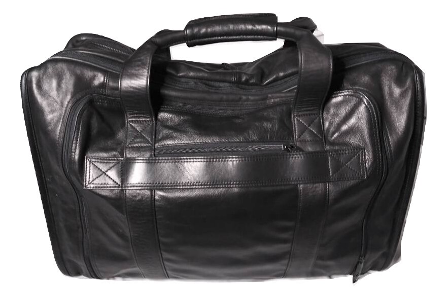 Mens Carlo Abaldi Leather Travel Bag Weekender Expandable Leather Duffle