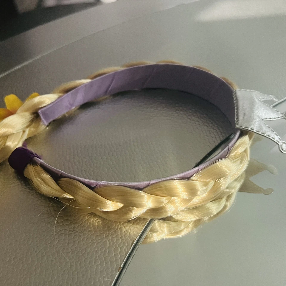 Diadema Trenzada Rapunzel Enredada Princesa Rubio Cabello Flores Púrpura Amarillo Pnk Foto 2 de 4