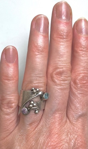 ANILLO DE AMATISTA Y TOPACIO AZUL DE PLATA ESTERLINA 925 TALLA 6 - Imagen 8 de 9