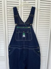 Vintage 90s LIBERTY Y2K Darkwash Green Trim Carpenter Dungaree Overalls 42 x 28