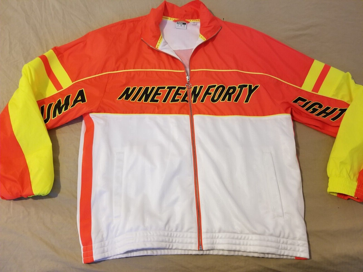 Mens PUMA Jacket L Large Orange White Athletic Nineteen Forty