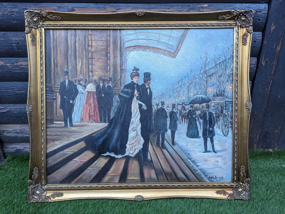 JEAN BERAUD después/atribuido ENMARCADO ÓLEO SOBRE LIENZO firmado ESCENA DE INVIERNO NEVADO Foto 3 de 4