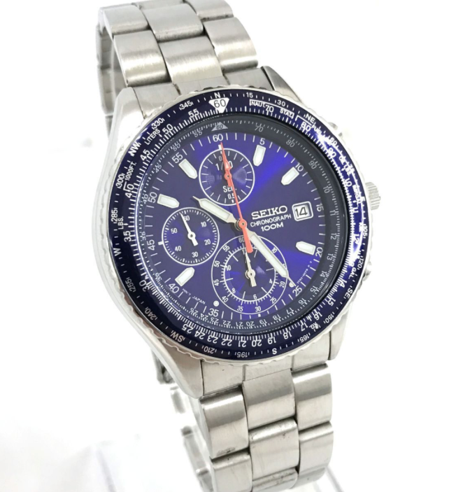 Near MINT] Seiko 7T92-0CF0 Flightmaster Pilot Blue Dial Mens Watch