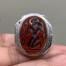 Ancient Roman King Carnelian Intaglio Stone unique solid Silver Wonderful Ring