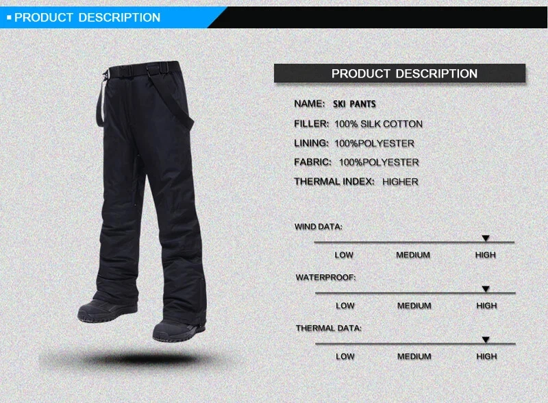 Ski Suit Men Thermal Winter Windproof Skiing Down Jacket and Bibs Pants Warm Set - Image 2 of 4