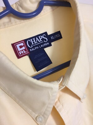 Ralph Lauren Chaps Big & Tall Mens XL Yellow Cotton S/S Button Down Casual Shirt