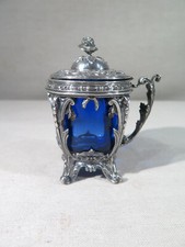 CHARLES HARLEUX ANCIEN JOLI MOUTARDIER ARGENT MASSIF INTERIEUR BLEU STYLE L XV