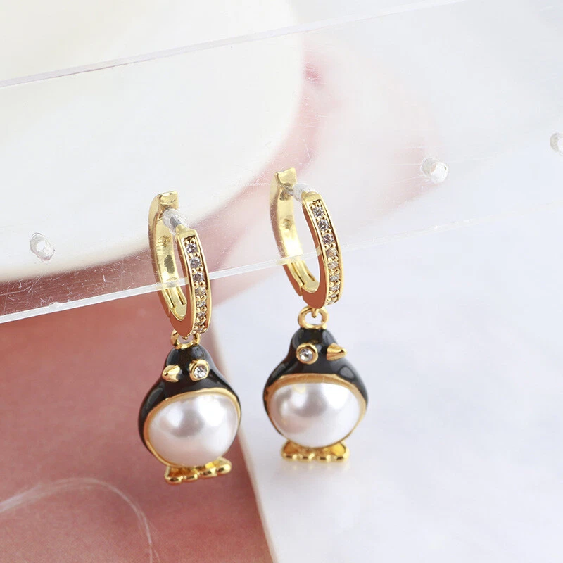 Kate Spade Penguin Pearl Zircon Huggie Drop Fashion Earrings eBay