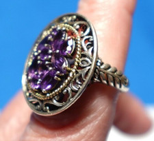 STERLING SILVER AMETHYST RING PIERCED DESIGN SIZE 6 7.1 GRAMS