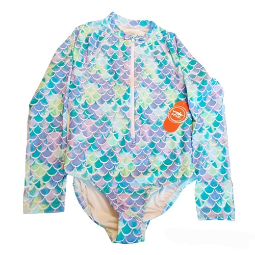 Wonder Nation Rash Guard Swimsuit 14/16 Girls Mermaid Zip Front Long Sleeves