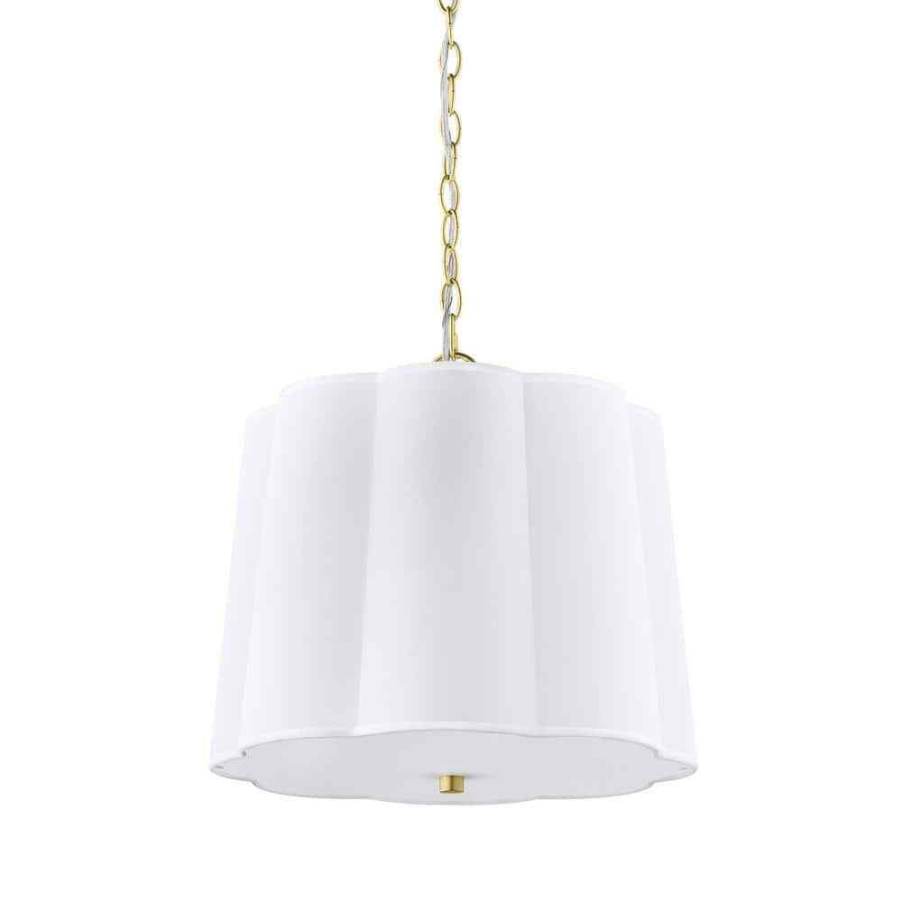 Hampton Bay Closs 3-Light Pendant, Brushed Gold, White Scalloped