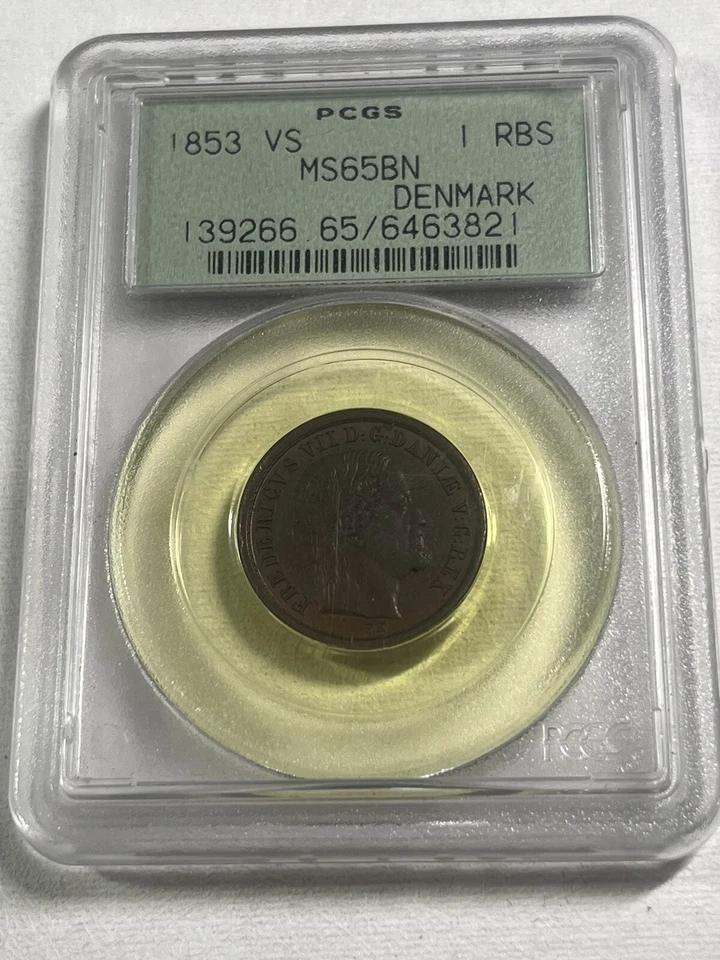 1853 VS Denmark 1 Rigsbankskilling Graded MS 65 BN by PCGS Old Green Holder - Image 2 of 4