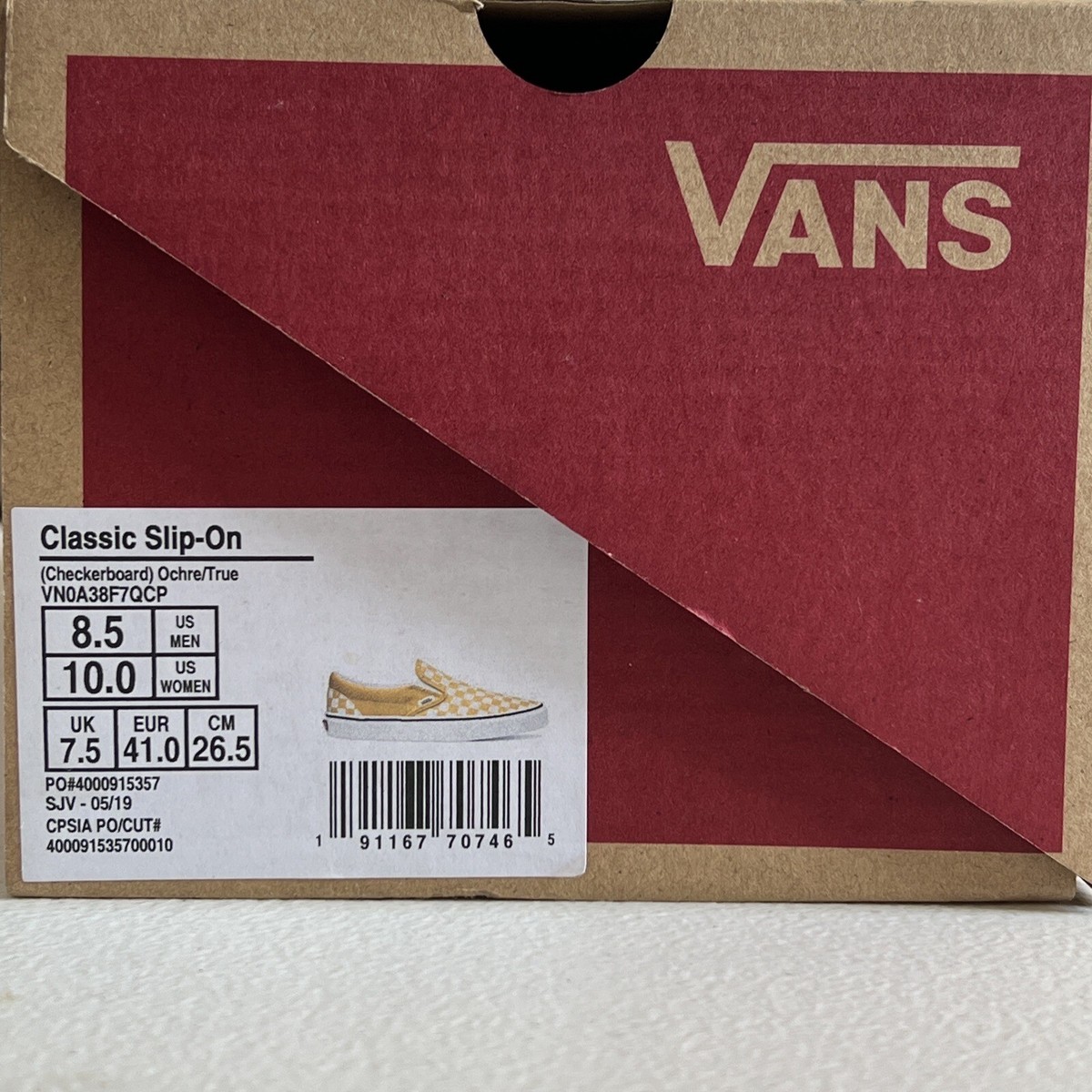 VANS CLASSIC SLIP-ON CHECKERBOARD OCHRE/TRUE 2019 Men display picture 2