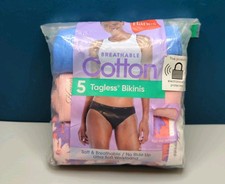 Hanes Womens Bikinis 5-Pair Size 5/S 36-37" Hip Breathable Cotton Soft Tagless