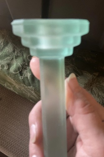"Candelabro alto vintage de vidrio satinado verde mediados de siglo estilo Art Deco 20""" - Imagen 7 de 8