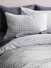 QUINCE EUROPEAN LINEN GINGHAM DUVET COVER 2 PC SET BLUE FOG FULL/ QUEEN NEW
