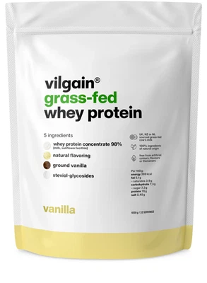 Vilgain Grass Fed Whey Protein Vanilla 1kg BBD 06/2026