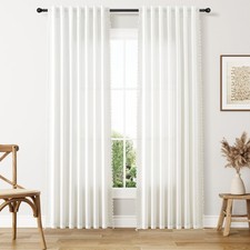Ivory Boho Linen Curtains 84 Inches Long 2 Panels Set, Light Filtering Semi S...