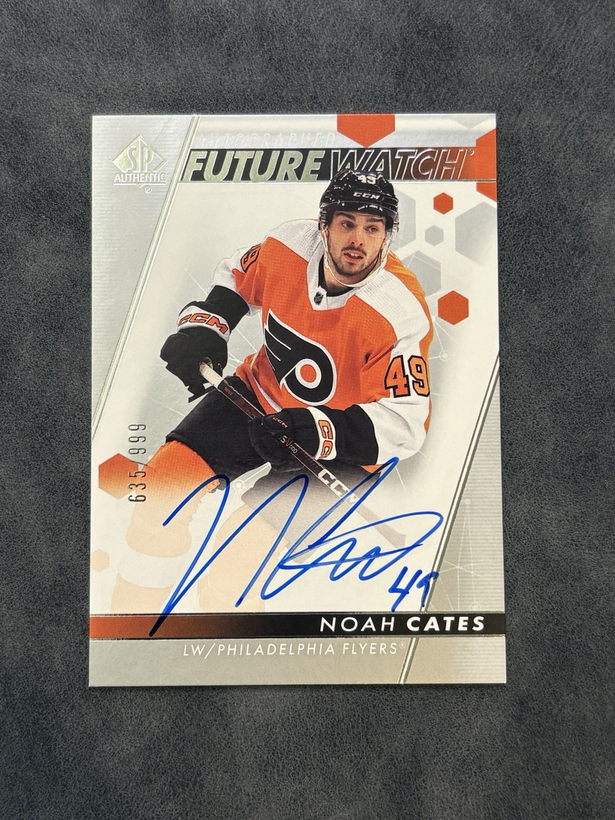 Noah Cates 22-23 SP Authentic Future Watch Auto #635/999 Philadelphia Flyers RC