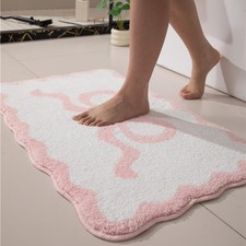 Pink Scalloped Bathroom Mat Soft Washable Microfiber Bath Rugs 32x20 Inch