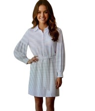 Calvin Klein Belted Shirtdress Womens Size 10 White Long Sleeve Button NWT