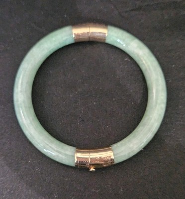 Vintage 14K Gelbgold Scharnier Jade Armreif Armband 