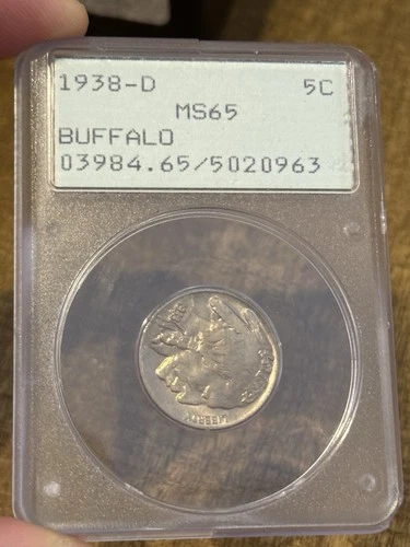 1938-D MS65 PCGS Rattler Buffalo Nickel Nice Old Holder PQ