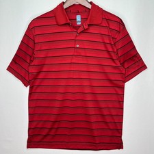 PGA Tour Mens M Red Striped Polo Shirt Golf Performance