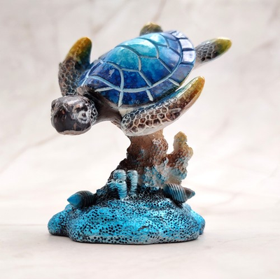 #ad Blue Painted Resin Sea Turtle Figurine 1 figure approx. 3.5 inches tall $14.95