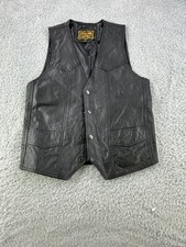 Vintage Genuine Leather USA American Flag Biker Vest Size 34