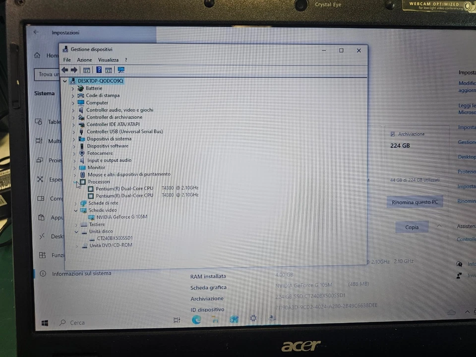 Computer Portatile Notebook Laptop Acer Extensa 5635ZG Win 10 ssd 250GB Ram 4GB - Immagine 2 di 4