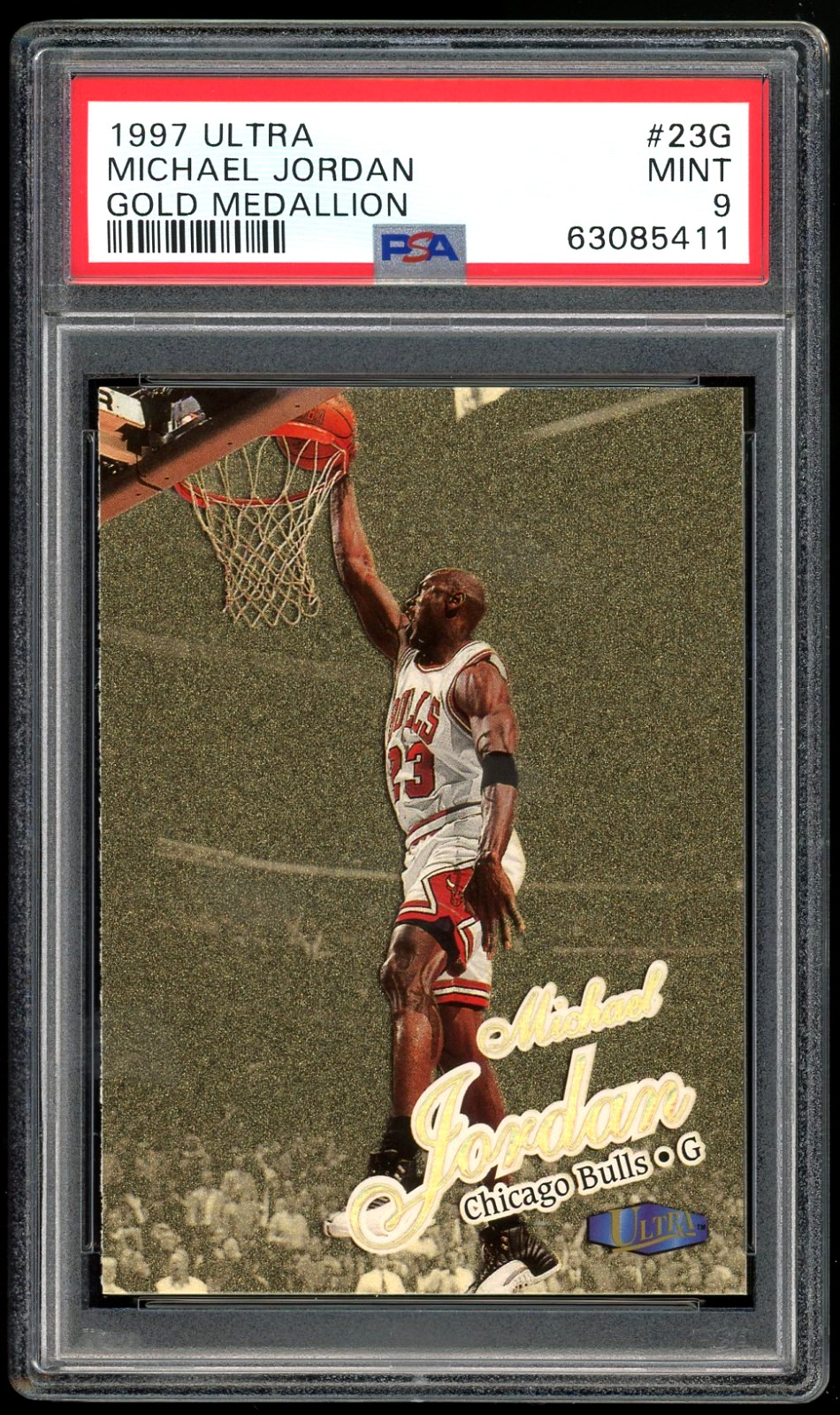 1997-98 FLEER ULTRA #23G MICHAEL JORDAN GOLD MEDALLION PSA 9
