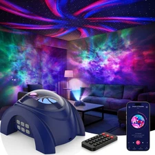 Dual Galaxy Projector, Star Projector for Bedroom with Bluetooth Speaker & Wh...