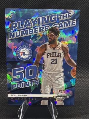 2021-22 Contenders Optic Joel Embiid Playing Numbers Game Blue Cracked Ice /75