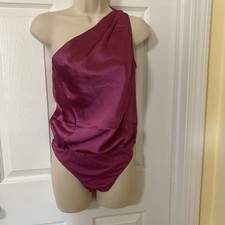 Steve Madden One-Shoulder Bodysuit Women's Sz XS Bright Rose Snap Gusset